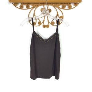 Vintage Loft brown cami tank lace neckline L